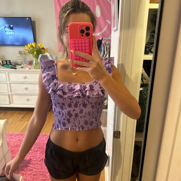 SHEIN Lavender Floral Ruffle Crop Top - Picture 1 of 4